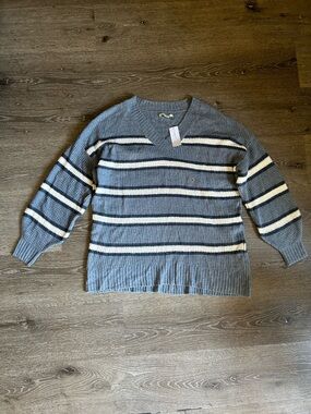 NWT Medium‎ Blue Striped V Neck Anerican Eagle Outfitters Knit Sweater